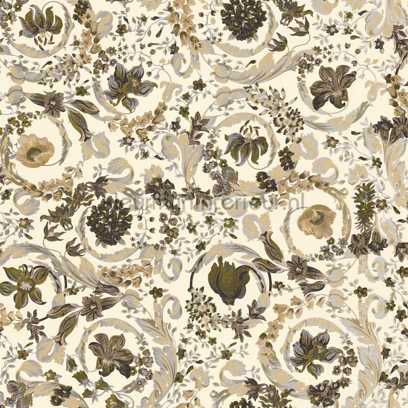 Blumenranken-ornament-beige-metallic behang 387066 klassiek Versace wallpaper