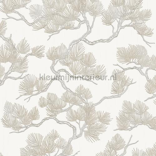 Pine tree white papel pintado WF121011 Wall Fabric Dutch Wallcoverings