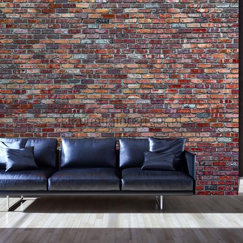 Red stone brick wall fotobehang Abstract and Art Kleurmijninterieur
