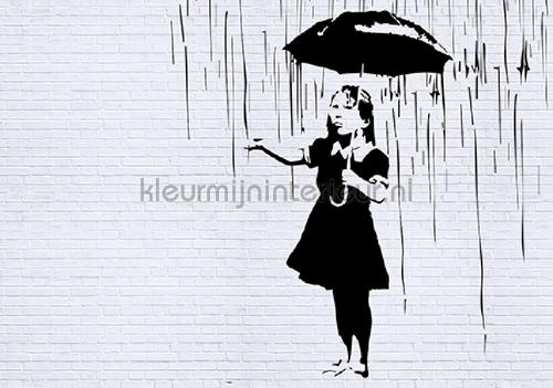 Banksy rain fotobehang Interieurvoorbeelden fotobehang Kleurmijninterieur