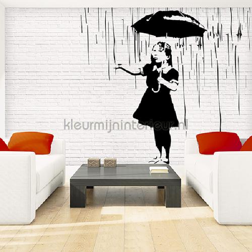 Banksy rain fotobehang Interieurvoorbeelden fotobehang Kleurmijninterieur