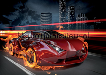 Car in flames fotobehang Kleurmijninterieur Auto Transport 