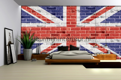 Graffiti on the brick wall gb flag fotobehang Boys Kleurmijninterieur