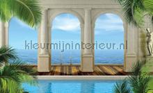 Sea view through columns fotobehang Zon - Zee - Strand Kleurmijninterieur