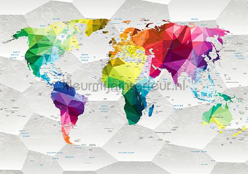 Multi color worldmap fotobehang kinderkamer jongens Kleurmijninterieur