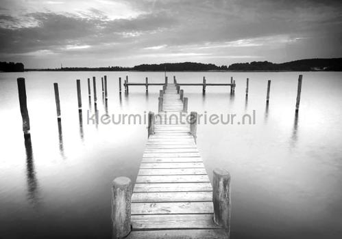 Walkway black and white fotobehang Zon - Zee - Strand Kleurmijninterieur