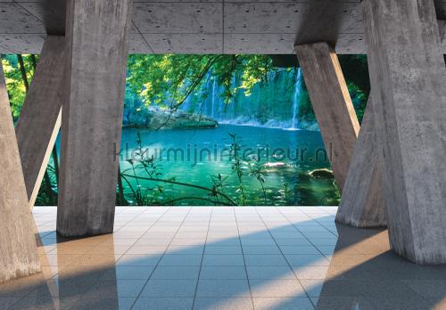 view on blue water fototapeten wasserfall Kleurmijninterieur