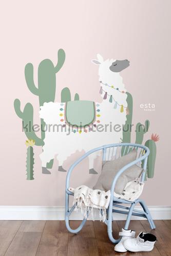 alpaca zacht roze en groen fototapeten 153-158926 babyzimmer Esta for Kids