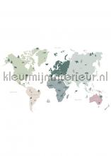 wereldkaart voor kinderen mintgroen, grijs en roze tapeten Esta for Kids Lets Play 153-158929