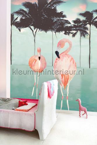 Flamingo and palms fotobehang OZP 3781 Little Wallpaper Onszelf