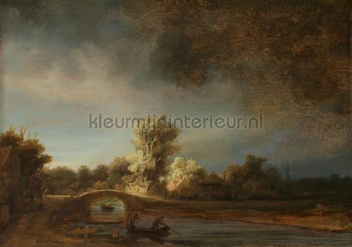 Landschap met stenen brug Rembrandt van Rijn fototapet Hollandse Meesterwerken Kleurmijninterieur
