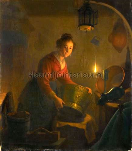 A woman in a kitchen by candlelight Michiel Verste fotomurais Art - Ambiance Kleurmijninterieur