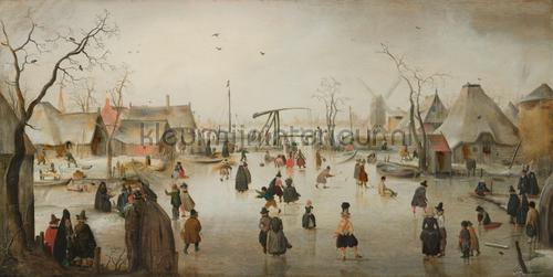 Ice skating in a village Hendrick Avercamp papier murales Art - Ambiance Kleurmijninterieur