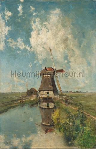 A windmill on a polder waterway Paul Joseph Consta fotobehang Kunst - Ambiance Kleurmijninterieur