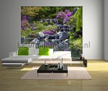 Waterval met paarse bloemen fototapeten AG Design weltkarten 