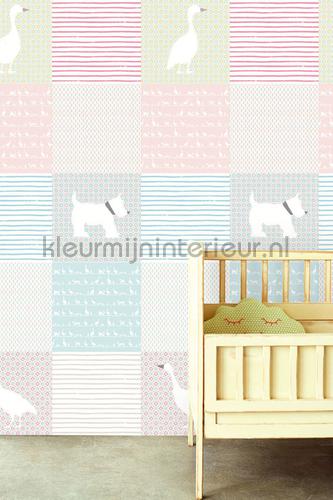 Wallpower Junior Ducky Patch Pink fotobehang 364176 kinderkamer meisjes Eijffinger