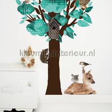 forest friends tree turquoise intrieurstikkers ms-088 deurskes Kek Amsterdam