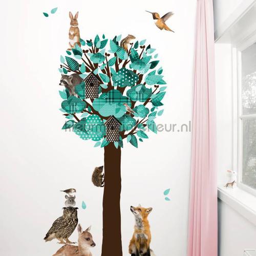 forest friends tree xl turquoise interieurstickers ms-096 Interieurvoorbeelden stickers Kek Amsterdam