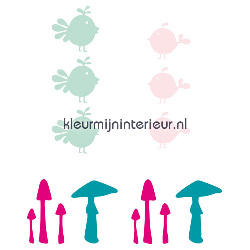 vogels en paddestoelen interieurstickers cst 50496107 aanbieding stickers Caselio