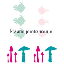 Vogels en paddestoelen interieurstickers Caselio behang 