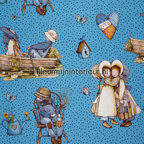 Holly Hobbie patchwork set blauw gordijnen aanbieding gordijnen