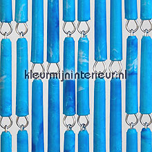 Blauw-gevlamd fly curtains wood look 